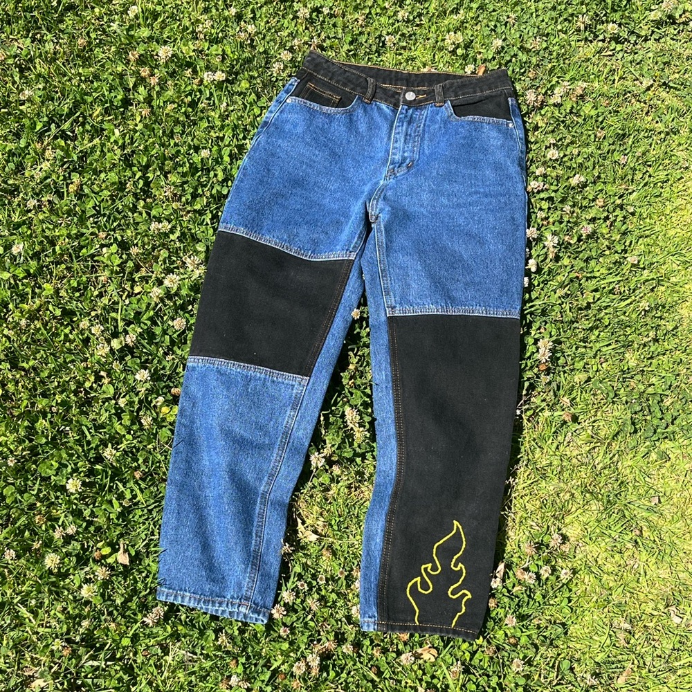 Custom yellow 🔥 color block jeans
